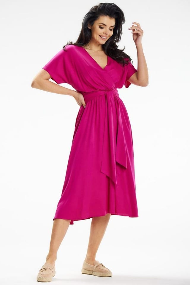 Love Lace Love Lace Women's Sash Waist Envelope Kimono Sleeve Midi Dress in Pink - 2