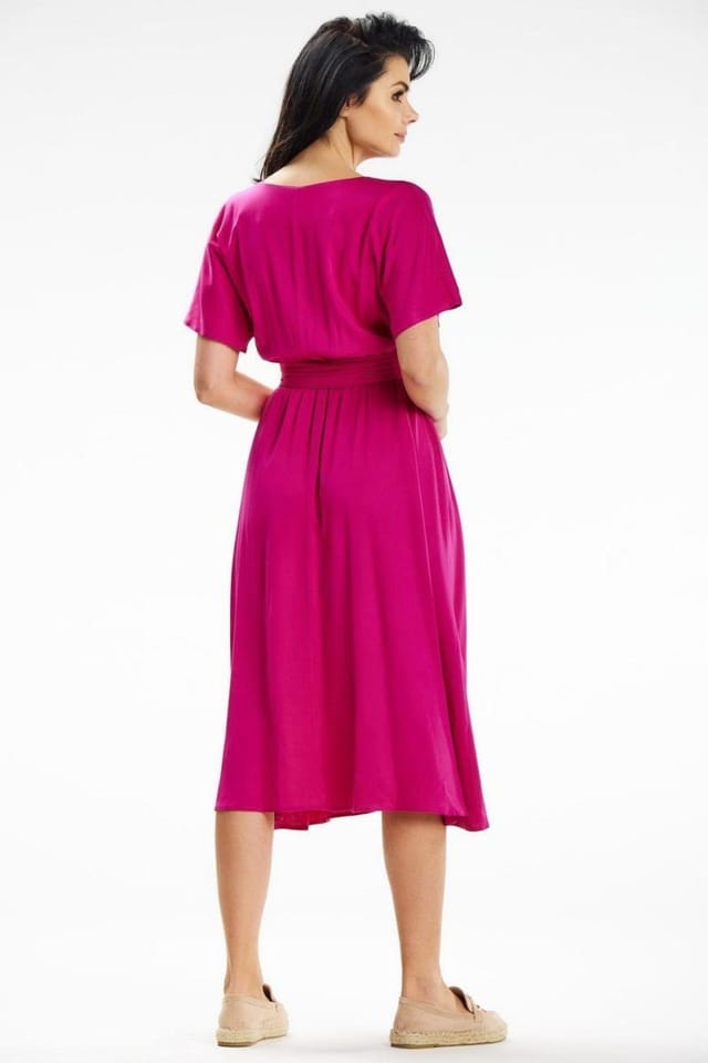 Love Lace Love Lace Women's Sash Waist Envelope Kimono Sleeve Midi Dress in Pink - 3