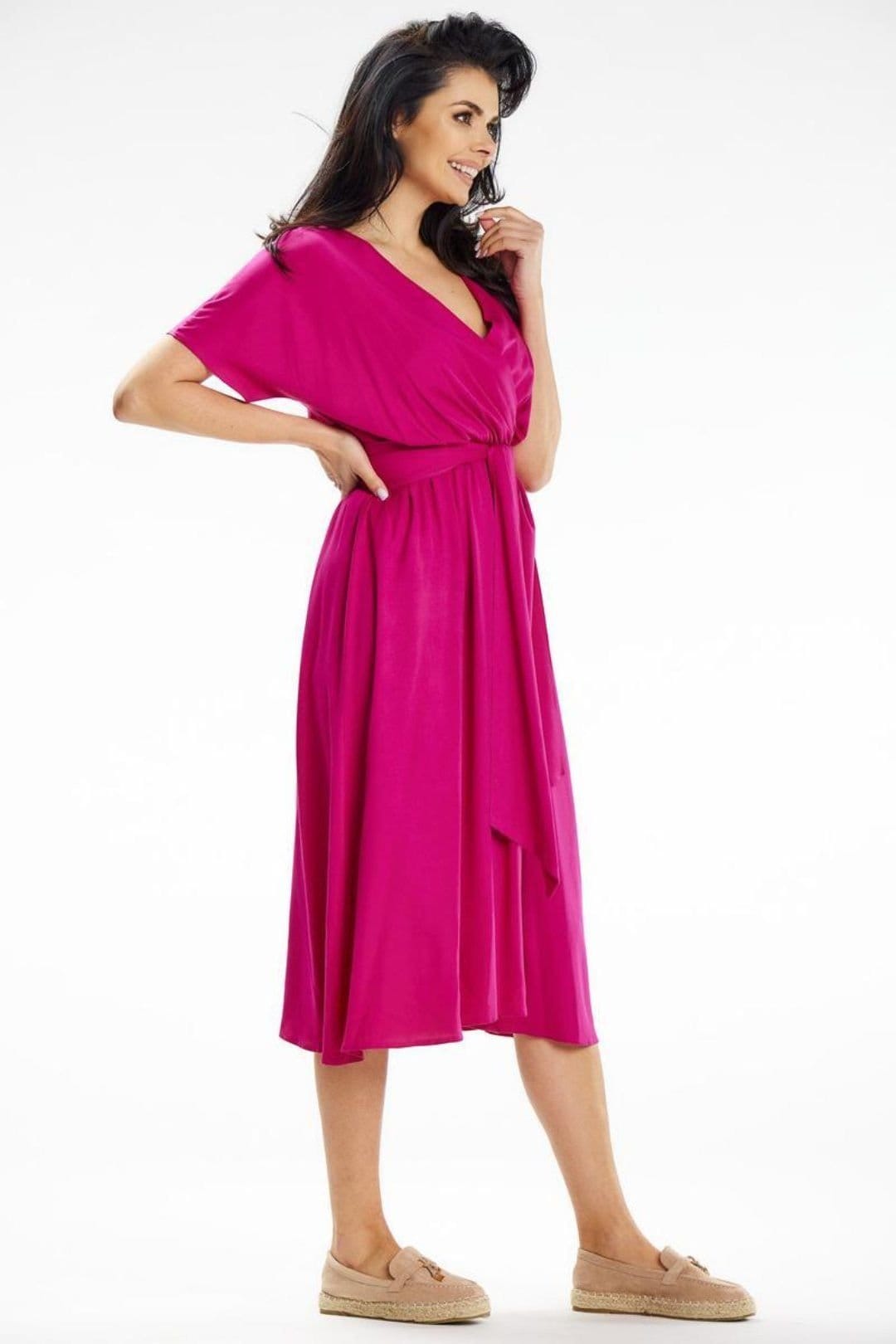Love Lace Love Lace Women's Sash Waist Envelope Kimono Sleeve Midi Dress in Pink - 4