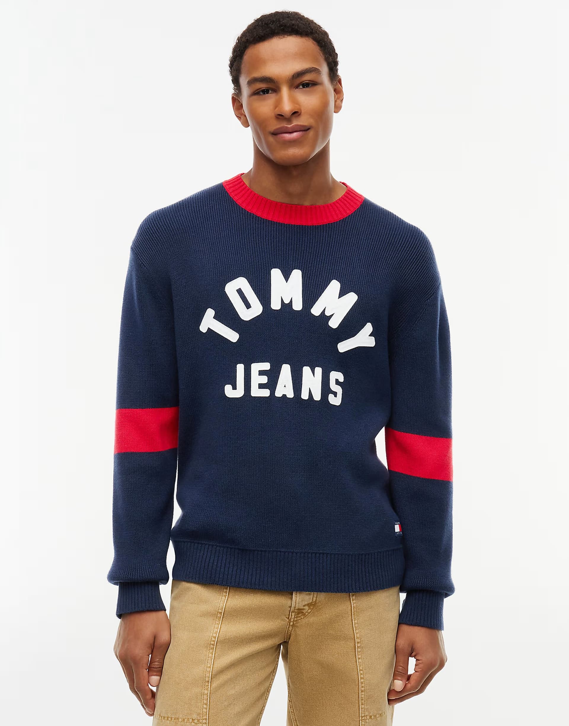 ASOS Tommy Jeans Classic logo appliqué jumper in dark blue