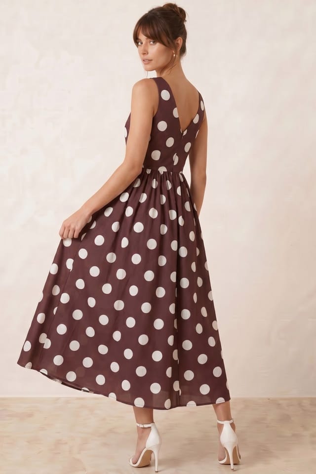 Style Cheat Style Cheat Women's Davica Chocolate Brown Cream Polka Dot Midi Dress - 3