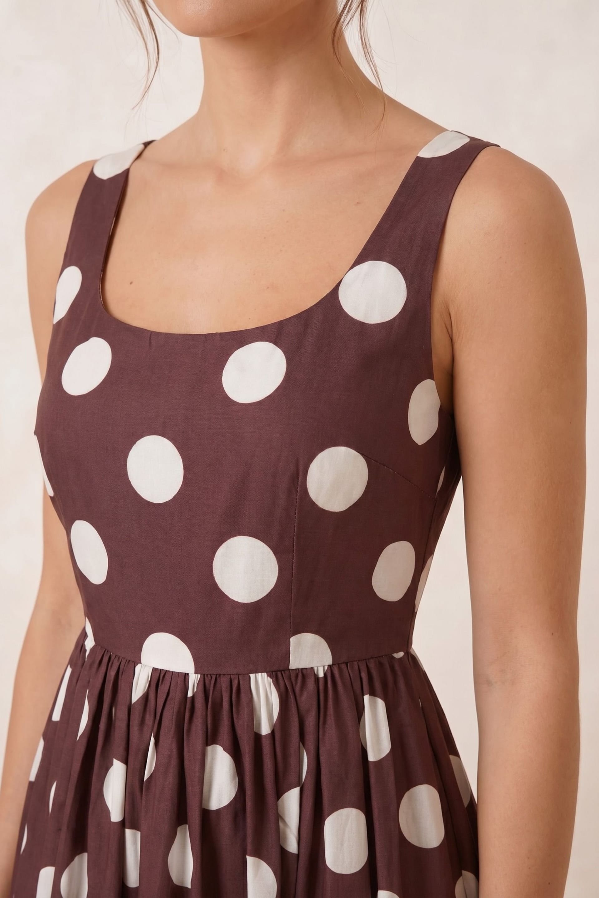 Style Cheat Style Cheat Women's Davica Chocolate Brown Cream Polka Dot Midi Dress - 4