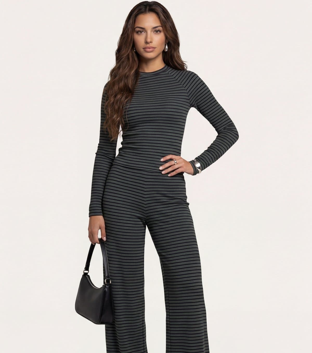 Urban Bliss Women's Grey Jersey Striped Wide Leg Trousers Urban Bliss New Look