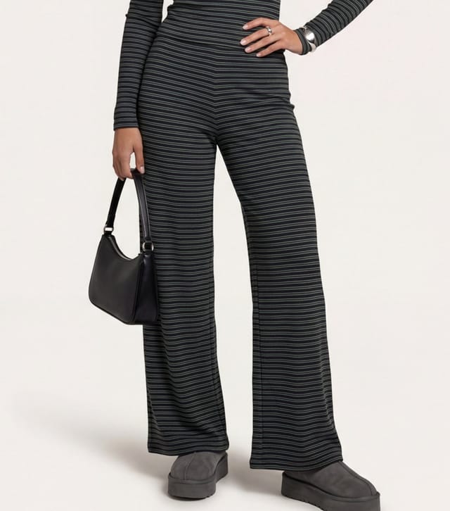 Urban Bliss Women's Grey Jersey Striped Wide Leg Trousers Urban Bliss New Look - 2