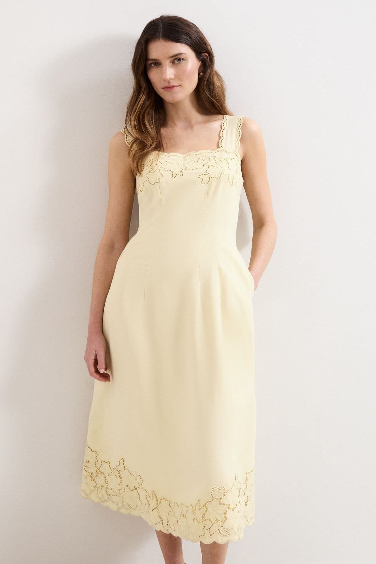 Phase Eight Phase Eight Women's Wilda Scalloped Lacy Midi Dress in Lemon