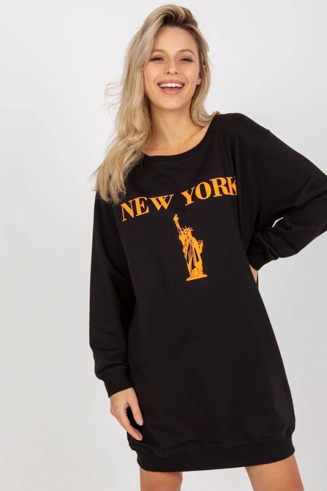 Love Lace Love Lace Women's Oversized Casual Printed Blouse Long Sleeve in Black