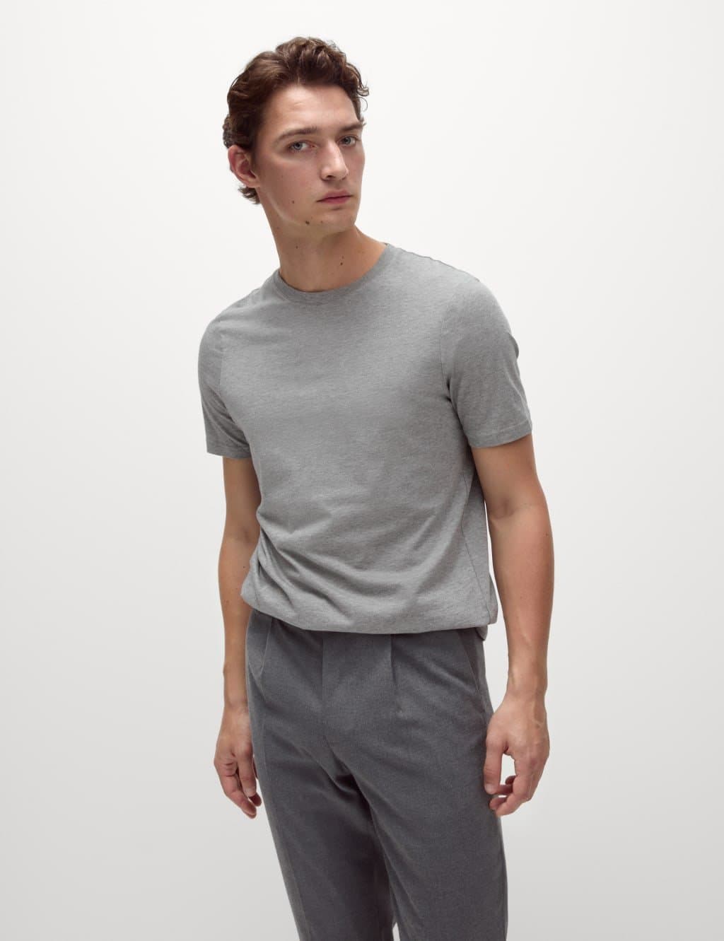 Marks & Spencer M&S Regular Fit Pure Cotton Crew Neck T-Shirt Grey Marl
