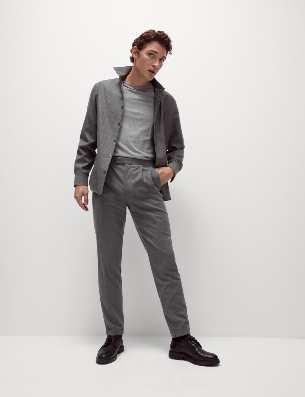 Marks & Spencer M&S Regular Fit Pure Cotton Crew Neck T-Shirt Grey Marl - 2