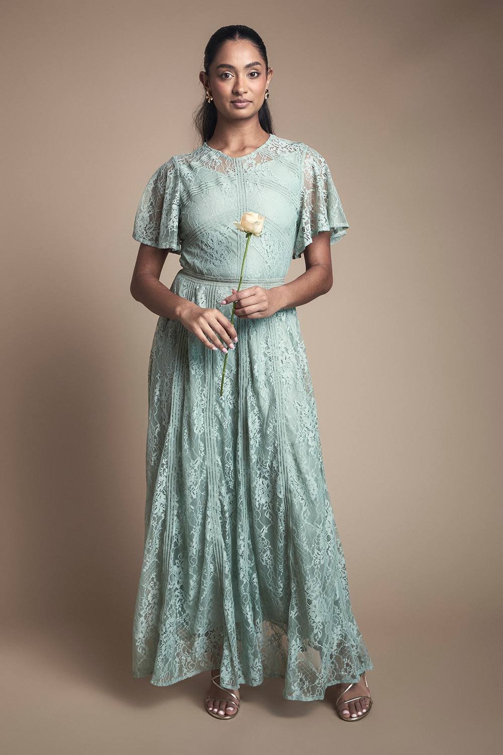 Oasis Oasis Women's Angel Sleeve Lace Bridesmaid Dress in Sage - 2