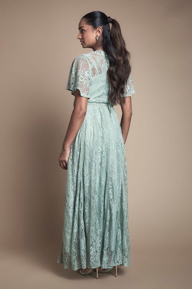 Oasis Oasis Women's Angel Sleeve Lace Bridesmaid Dress in Sage - 3
