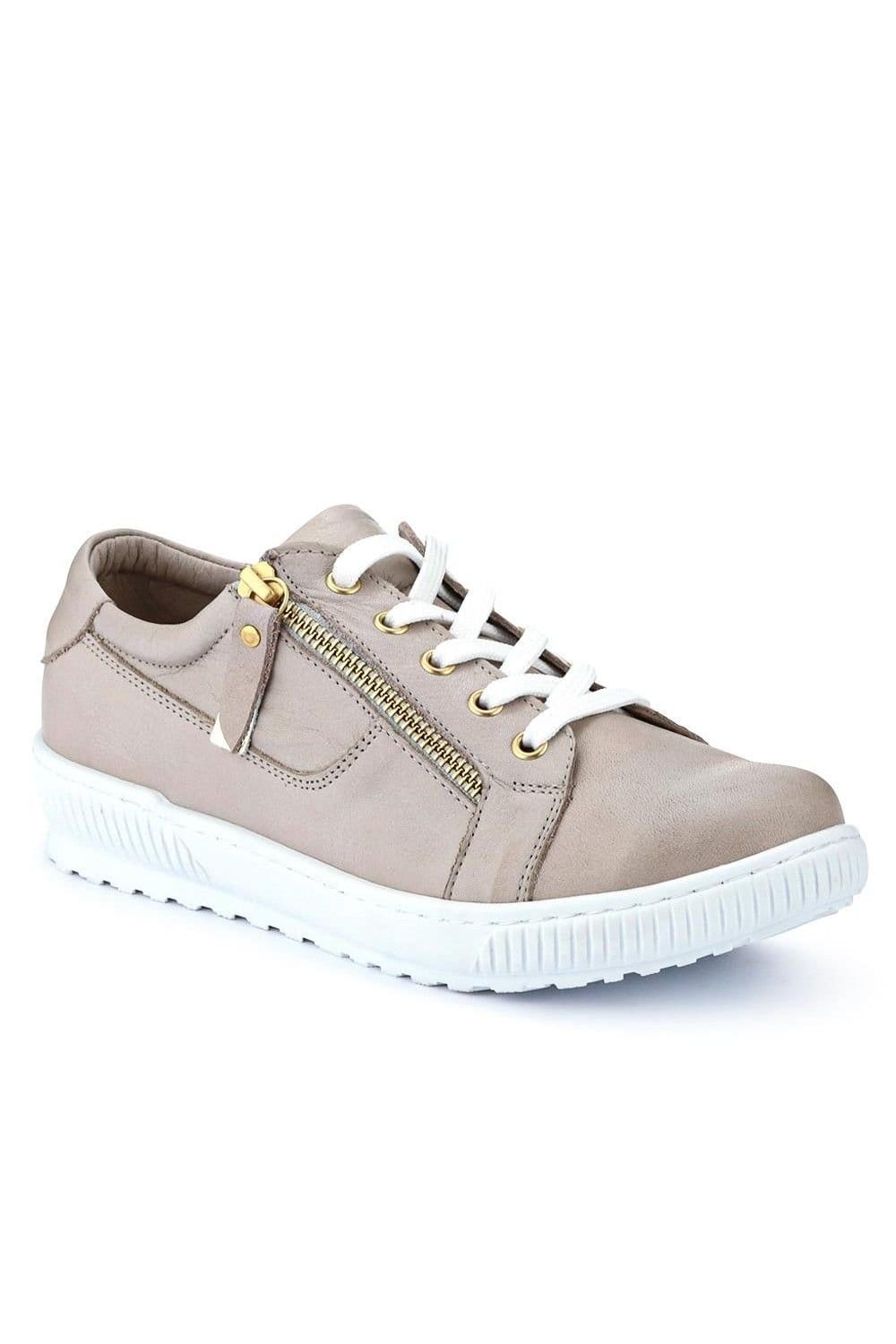 Jones Bootmaker Jones Bootmaker Women's Padova Wide-Fit Leather Trainers in Stone - 1