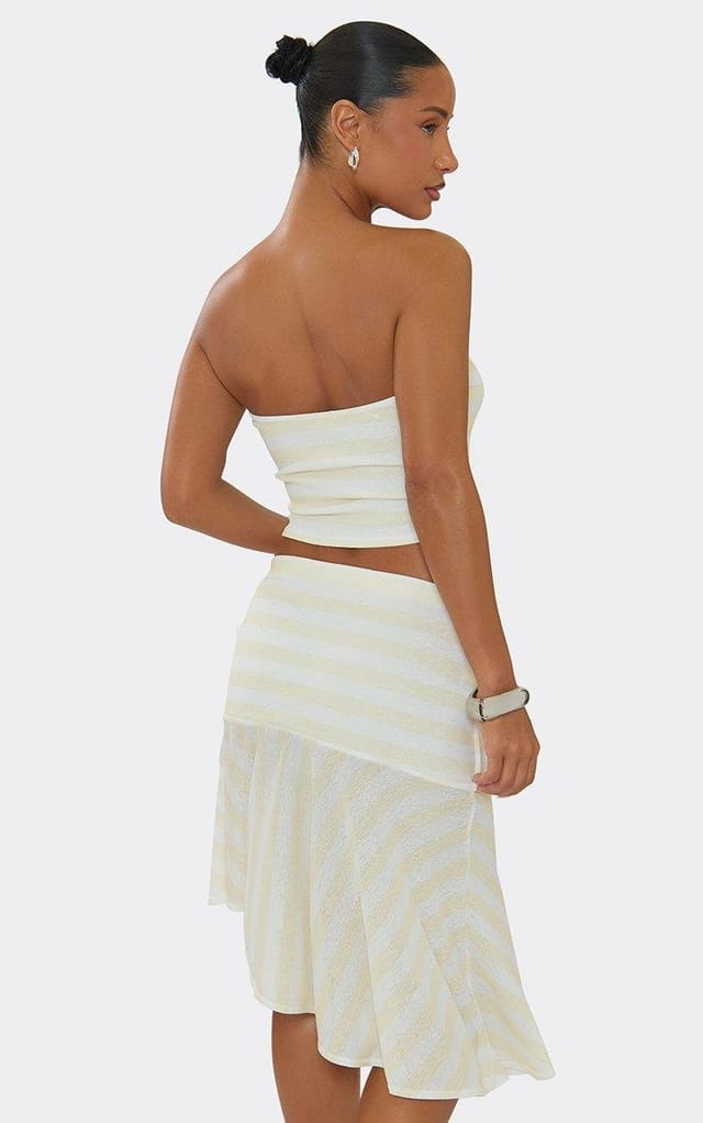 EGO Bandeau Fitted Top In Lemon Stripe, Women's Size UK 6 - 2