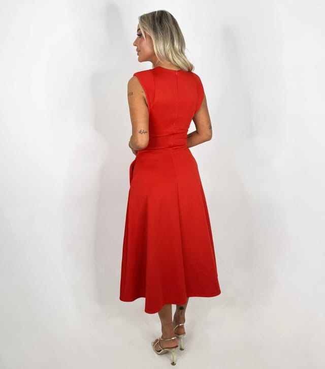 AX Paris Women's Bright Red Panelled A Line Midi Drs AX Paris New Look - 3