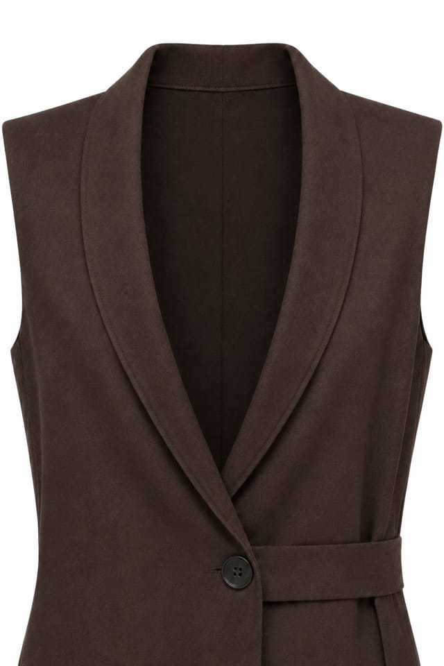 MixRay MixRay Women's Belted Cotton-linen Waistcoat in Chocolate - 2