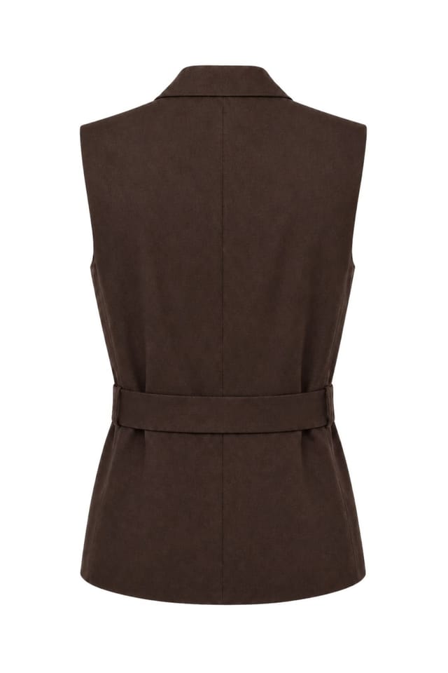 MixRay MixRay Women's Belted Cotton-linen Waistcoat in Chocolate - 3