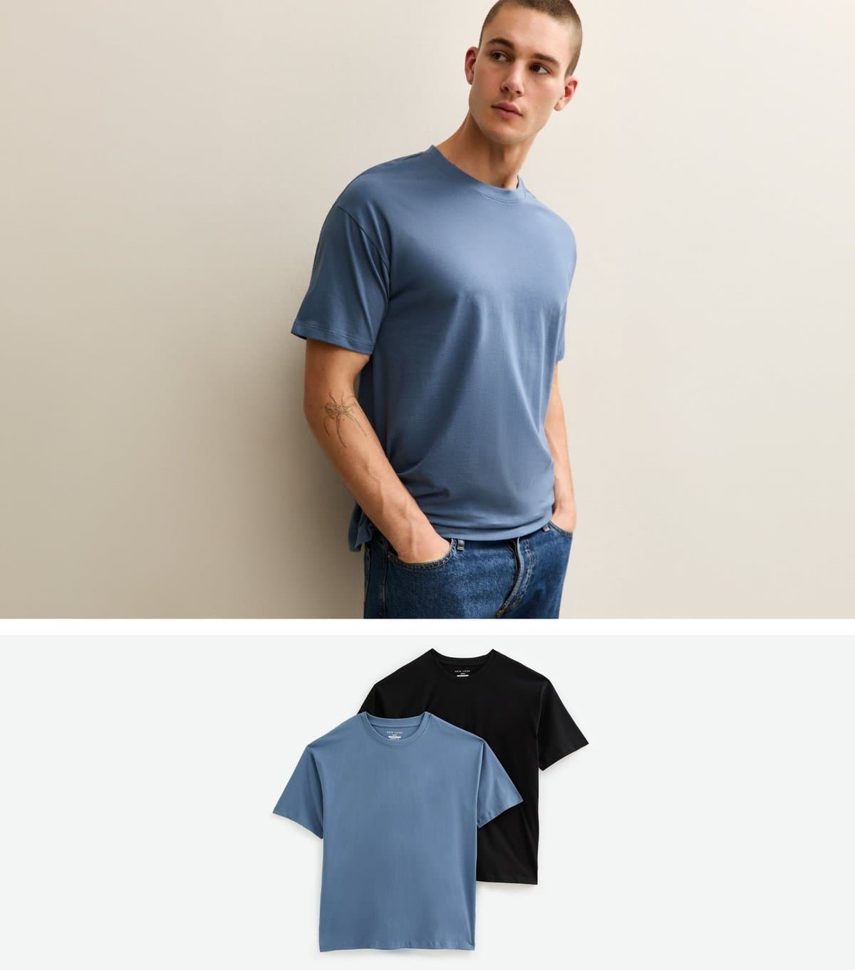 New Look Men's Black and Blue Pack of 2 Oversized T-Shirts New Look