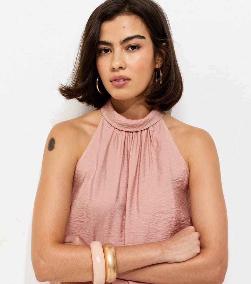 New Look Women's Pink Bubble Hem Neck Tie Top New Look - 1