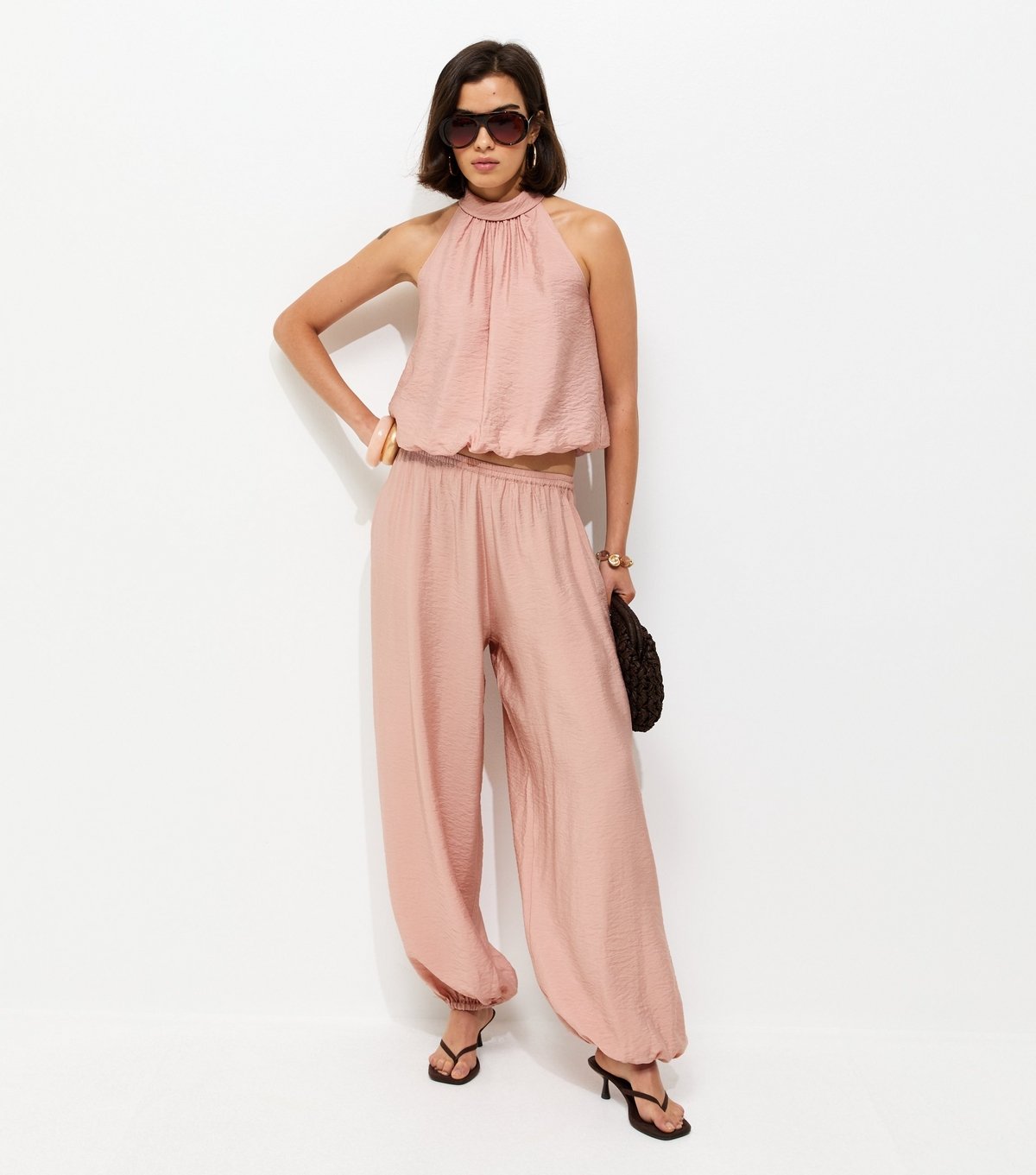 New Look Women's Pink Bubble Hem Neck Tie Top New Look - 2