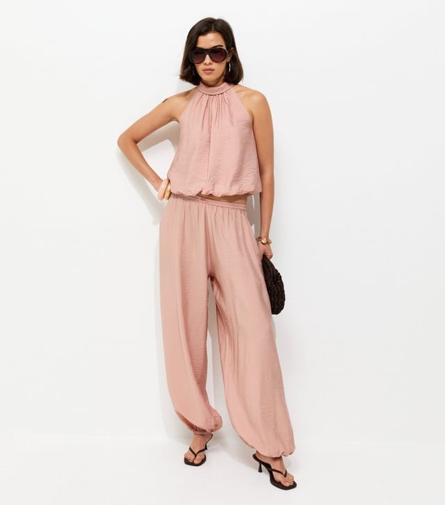 New Look Women's Pink Bubble Hem Neck Tie Top New Look - 2