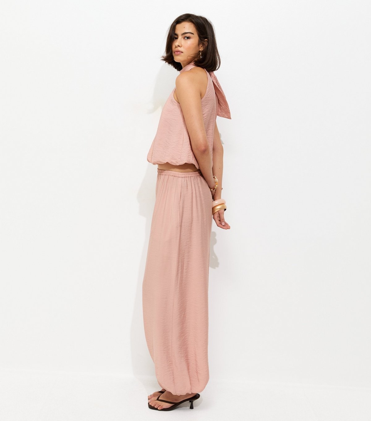 New Look Women's Pink Bubble Hem Neck Tie Top New Look - 3