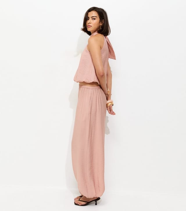 New Look Women's Pink Bubble Hem Neck Tie Top New Look - 3