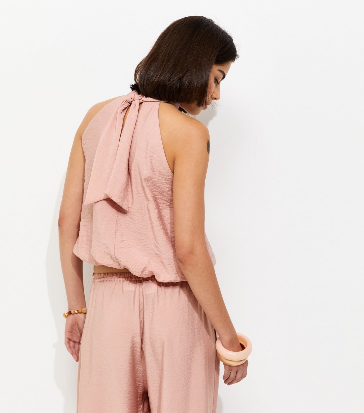 New Look Women's Pink Bubble Hem Neck Tie Top New Look - 4