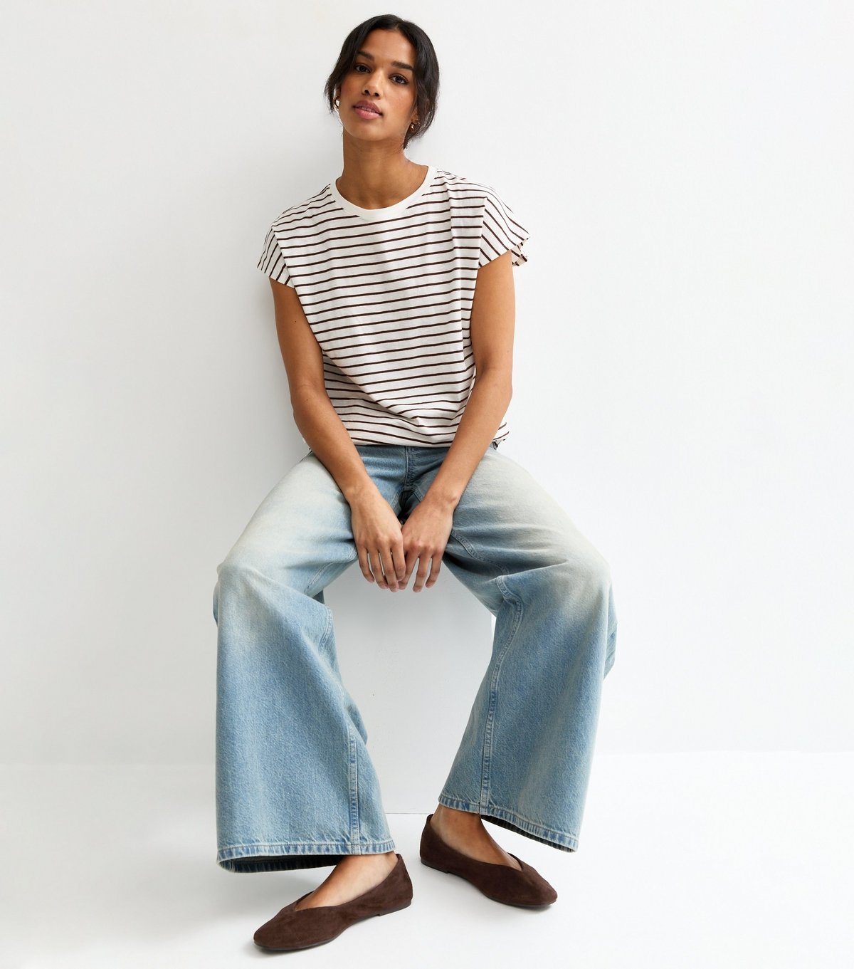 New Look Women's Premium Real Leather Brown High Vamp Ballerina Pumps New Look - 2