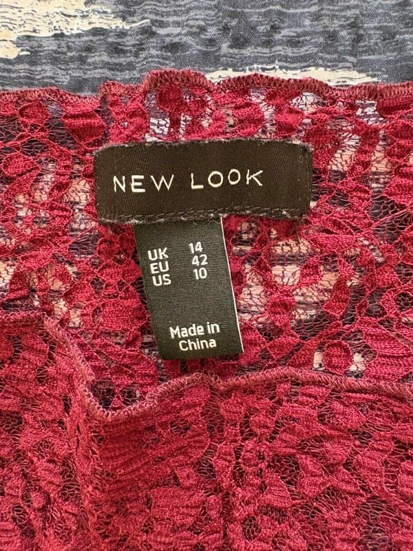 New Look New Look Red Burgundy Sheer Lace Party Top