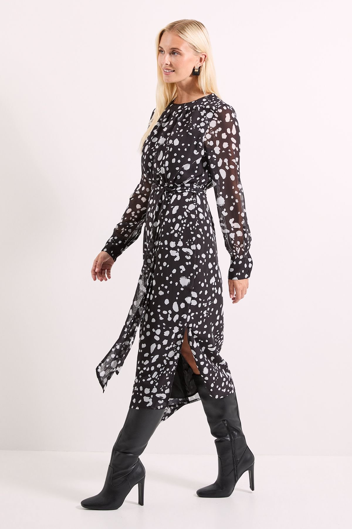 Principles Principles Women's Mono Spot Pleat Tie Waist Midi Dress - 2