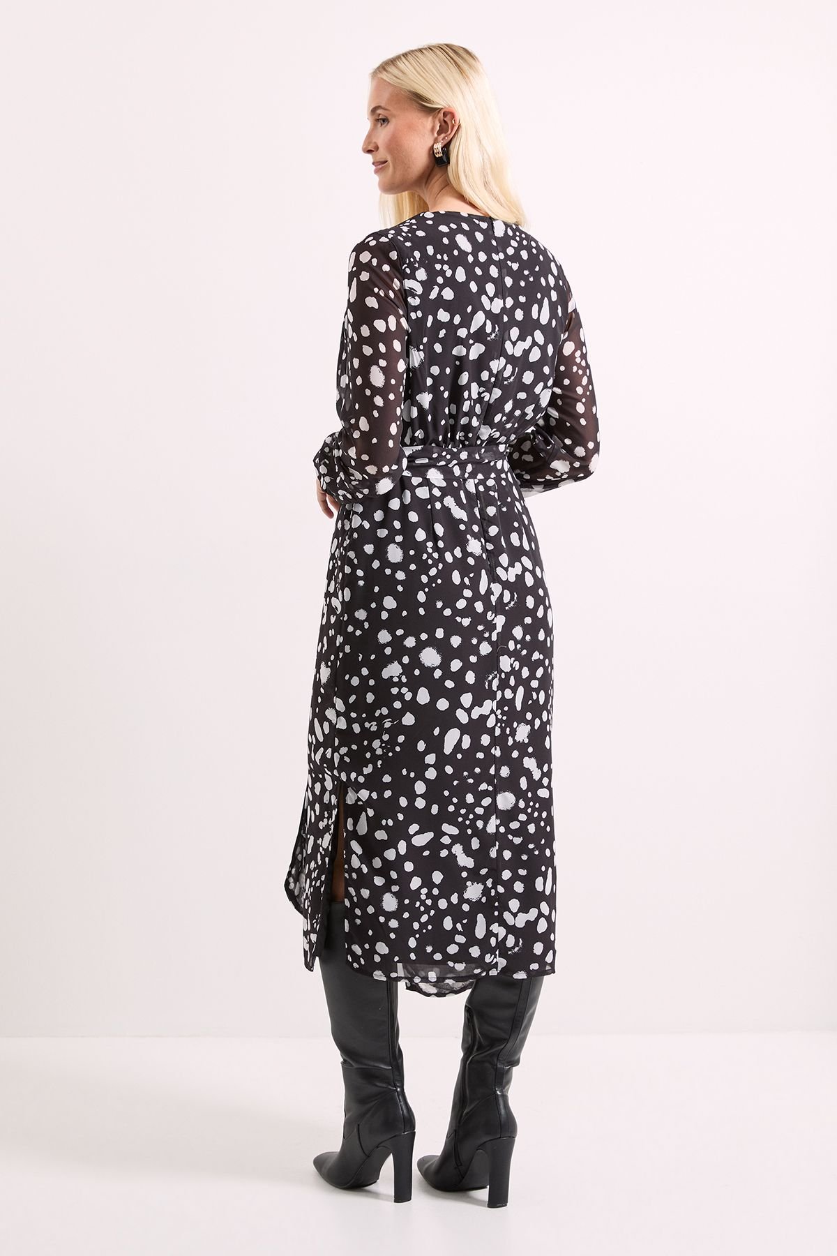 Principles Principles Women's Mono Spot Pleat Tie Waist Midi Dress - 3