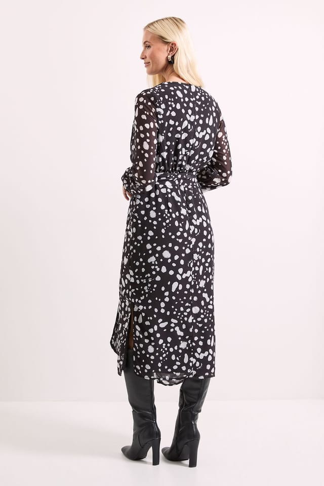 Principles Principles Women's Mono Spot Pleat Tie Waist Midi Dress - 3