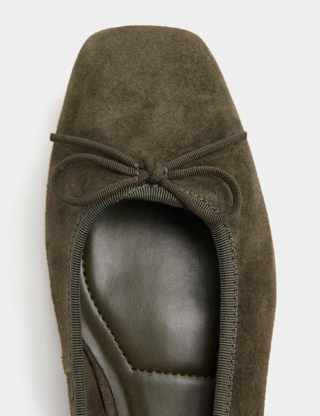 Marks & Spencer M&S Suede Flat Square Toe Ballet Pumps Olive - 2