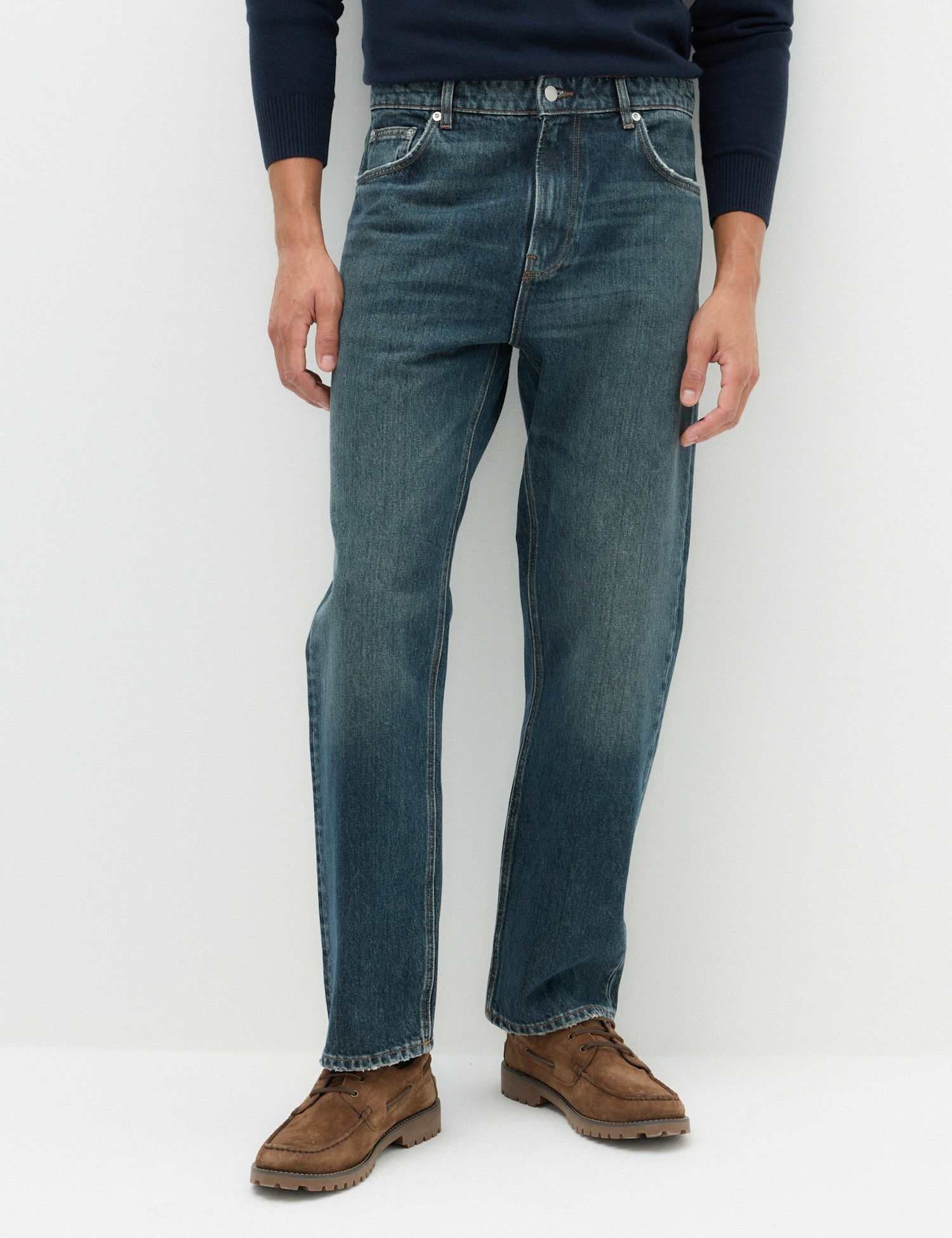 Marks & Spencer M&S Straight Fit Pure Cotton Heavyweight Jeans Smokey Blue