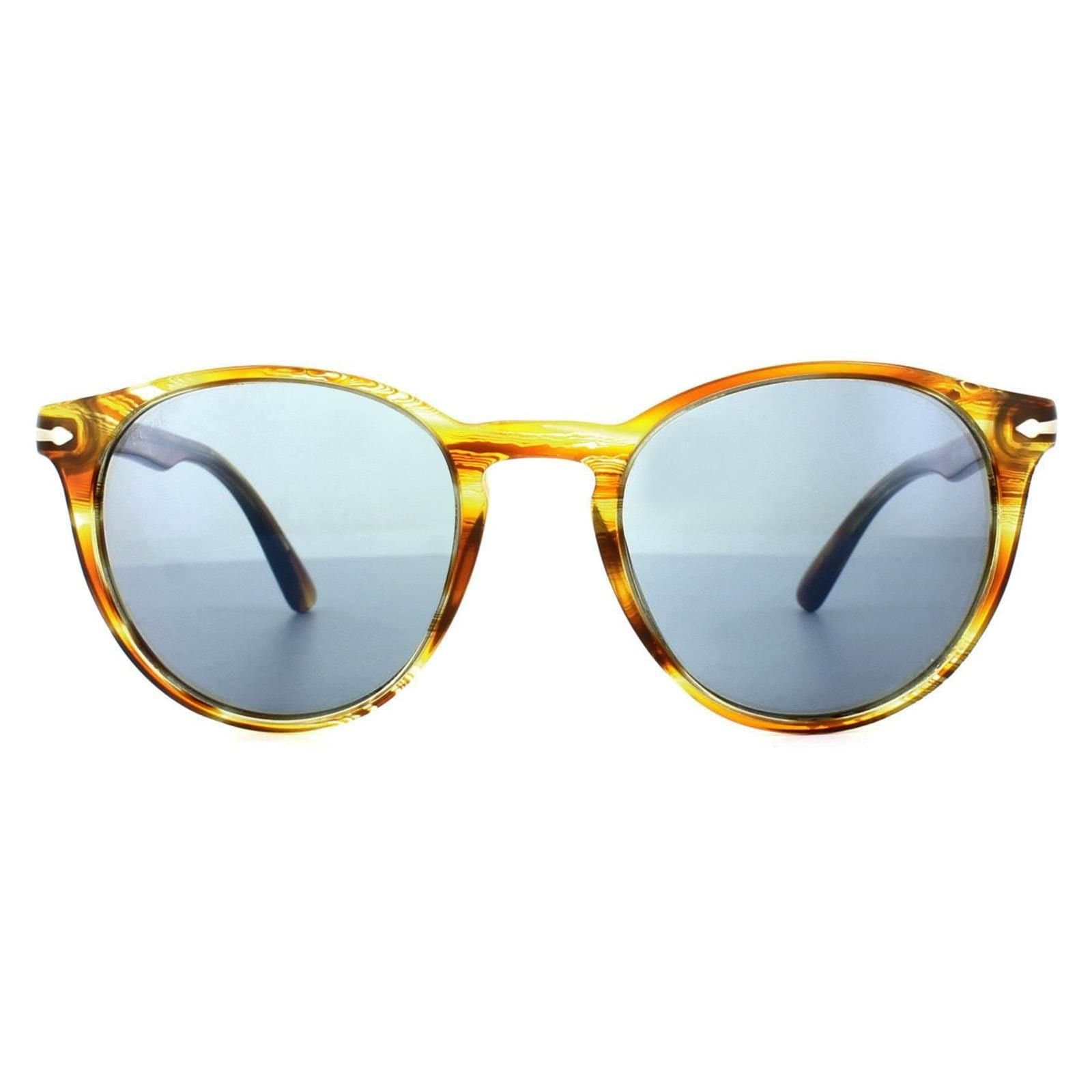 Persol Persol Men's Round Brown Striped Yellow Blue Anti-Glare Sunglasses