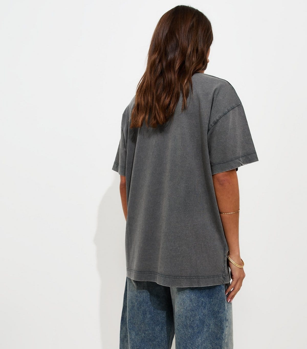 New Look Women's Dark Grey Cotton Leopard Acid Wash Oversized T-Shirt New Look - 4