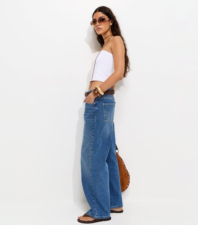 New Look Women's Dark Blue Belted Tab Straight Leg Jeans New Look - 2