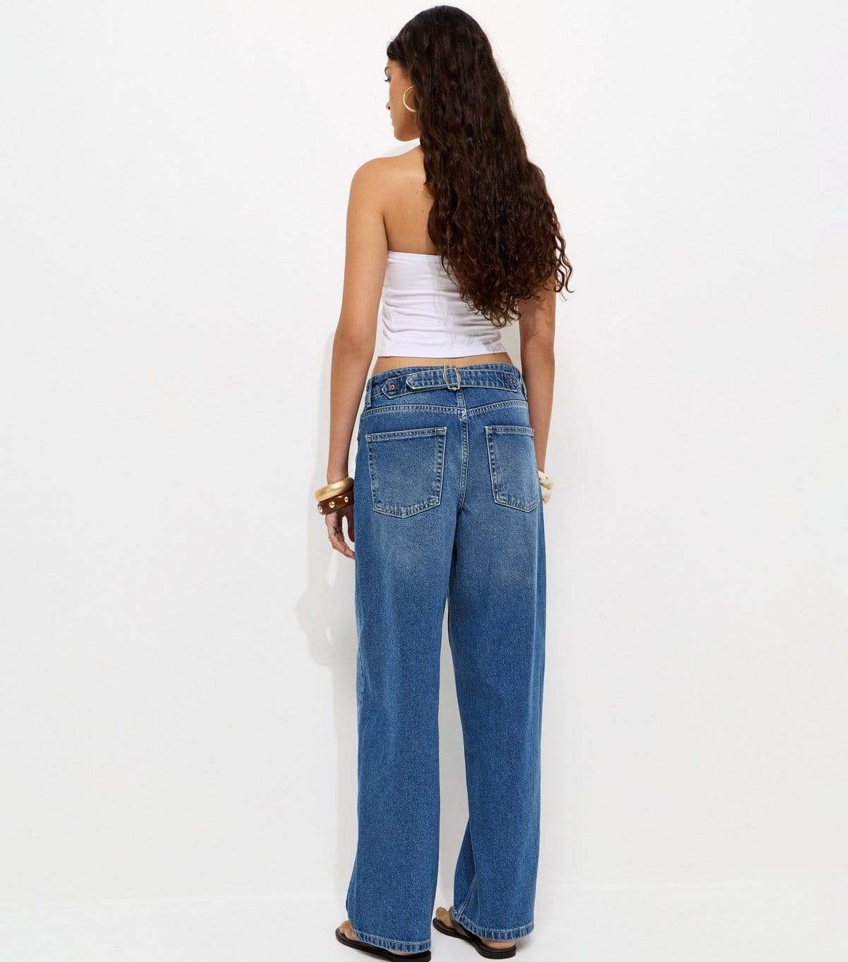 New Look Women's Dark Blue Belted Tab Straight Leg Jeans New Look - 4
