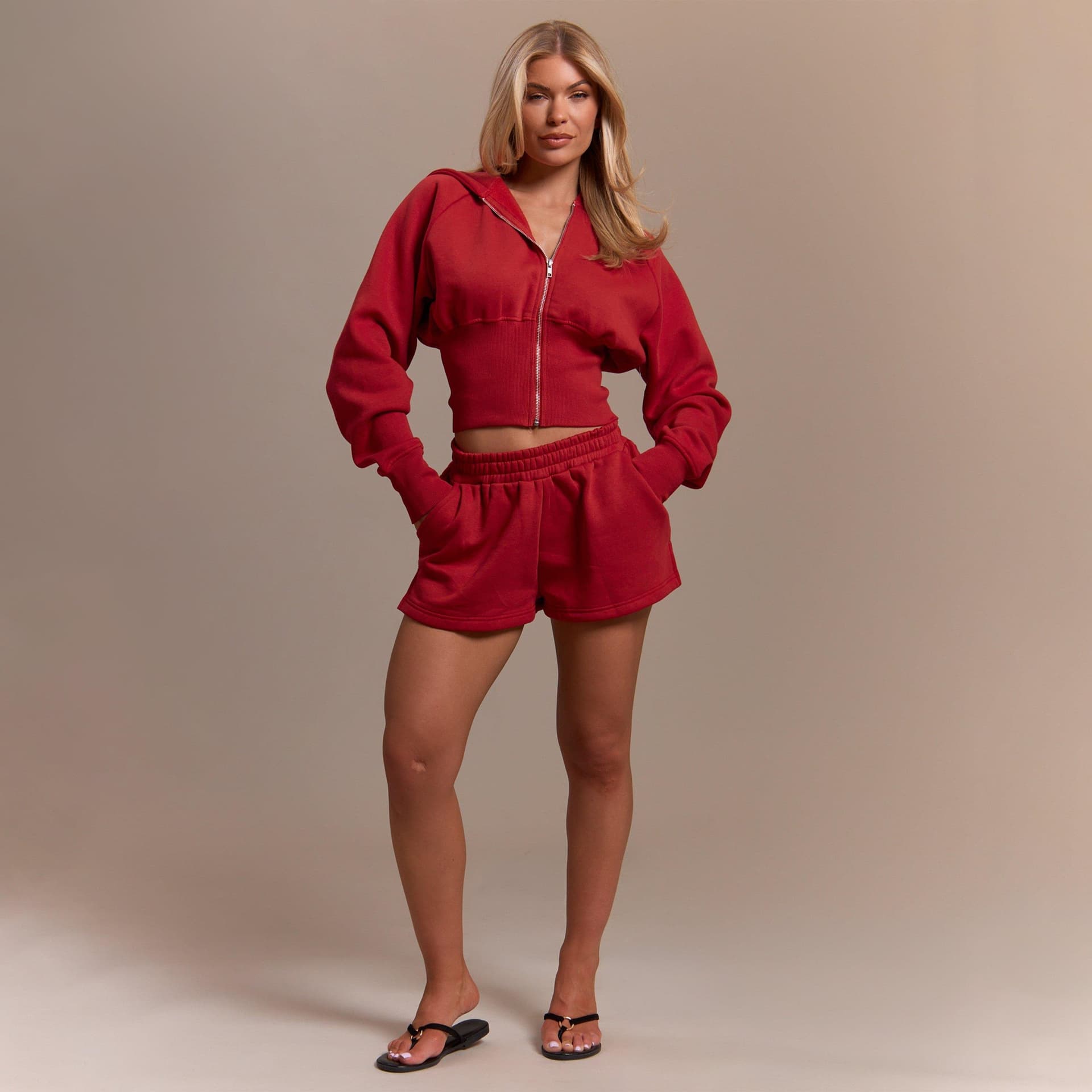 EGO Elasticated Waist Seam Detail Sweat Shorts In Red, Women's Size UK 6