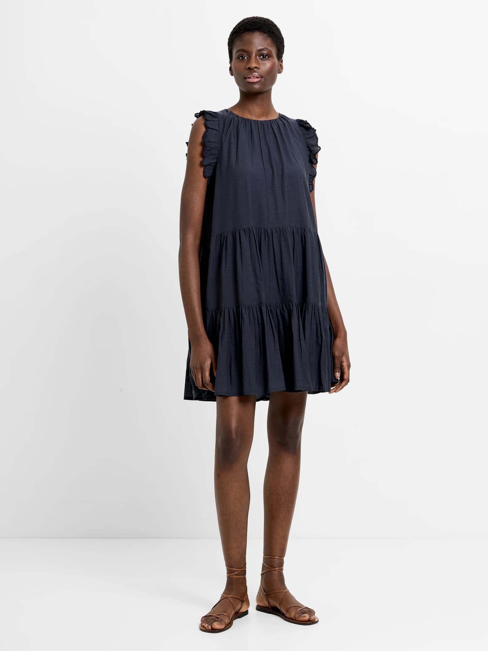 French Connection Holland Tiered Mini Dress Navy Blue