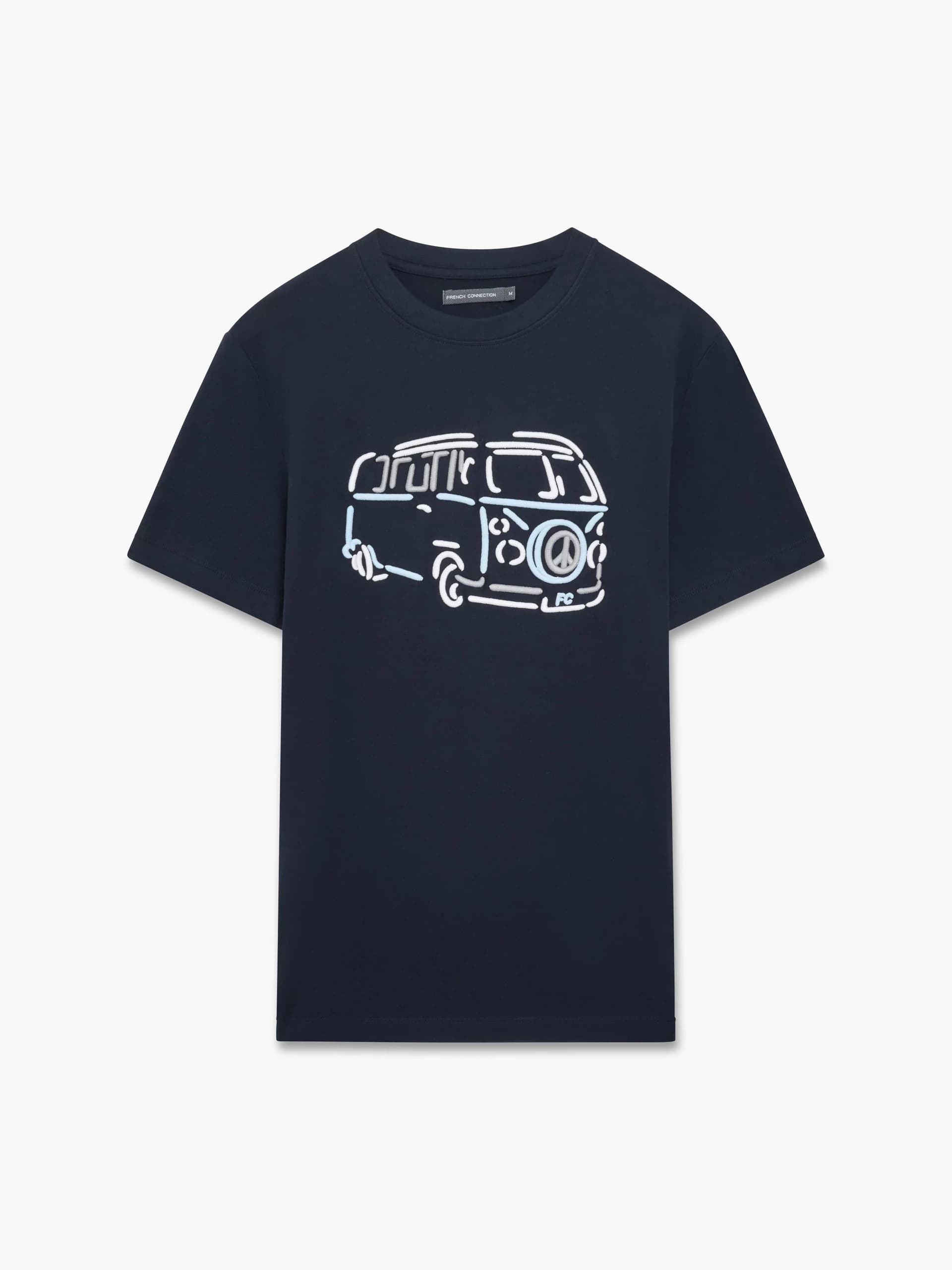 French Connection Camper Van Embroidered T-Shirt Marine Blue