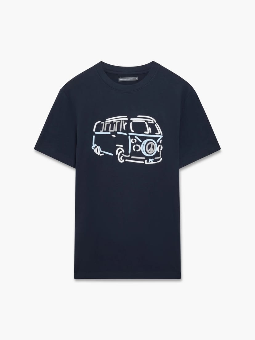 French Connection Camper Van Embroidered T-Shirt Marine Blue - 1