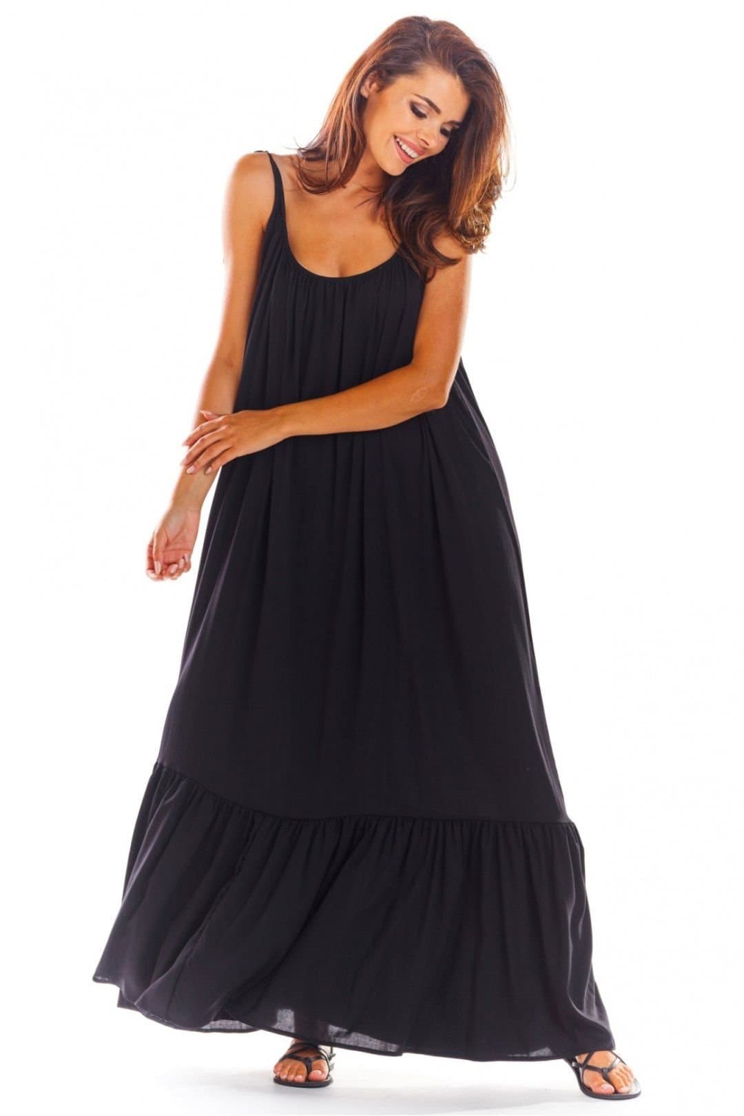 Love Lace Love Lace Women's Airy Viscose Loose Summer Flounce Dress in Black