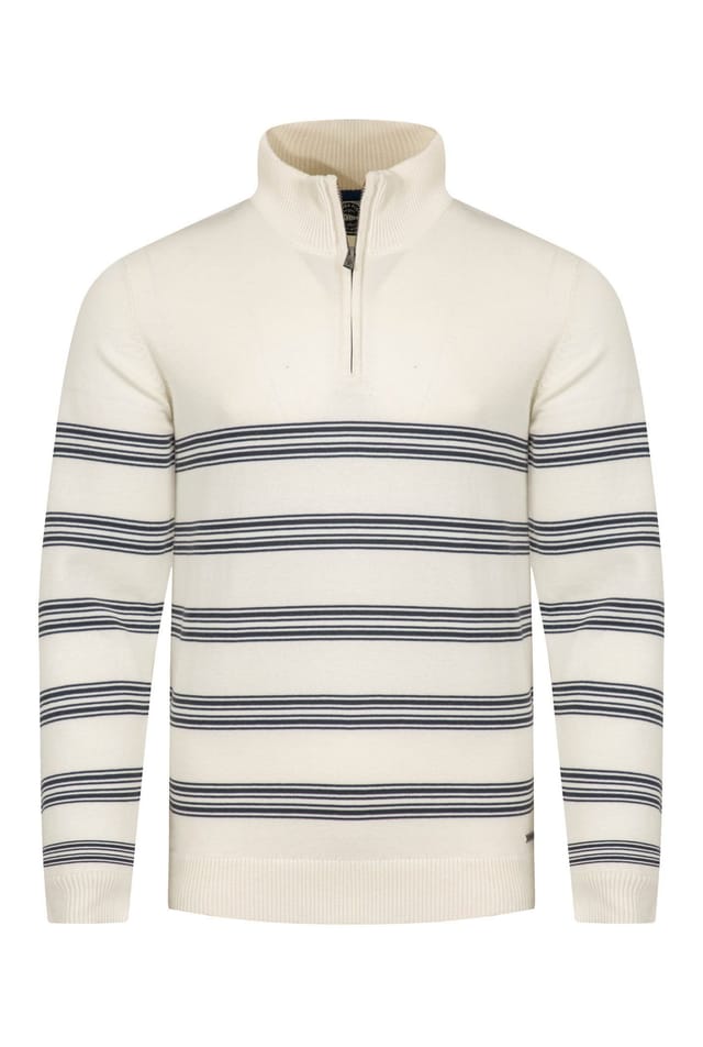 Weird Fish Weird Fish Men's Gunnar 1/4 Zip Fine Knit Stripe Jumper in Cream - 2