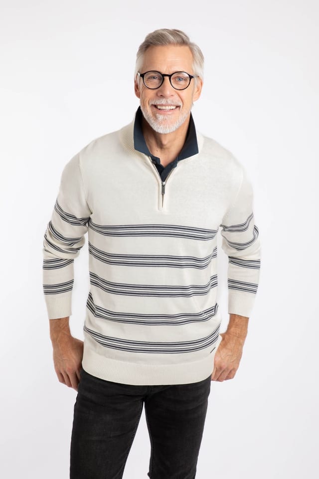 Weird Fish Weird Fish Men's Gunnar 1/4 Zip Fine Knit Stripe Jumper in Cream - 3