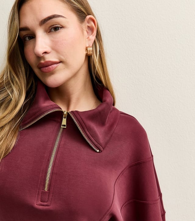 Rise Women's by Zara McDermott Burgundy Quarter Zip Long Sleeve Sweatshirt Rise New Look - 2