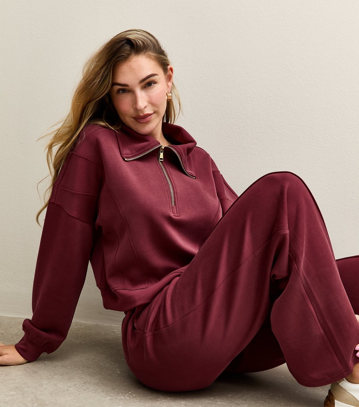 Rise Women's by Zara McDermott Burgundy Quarter Zip Long Sleeve Sweatshirt Rise New Look - 3