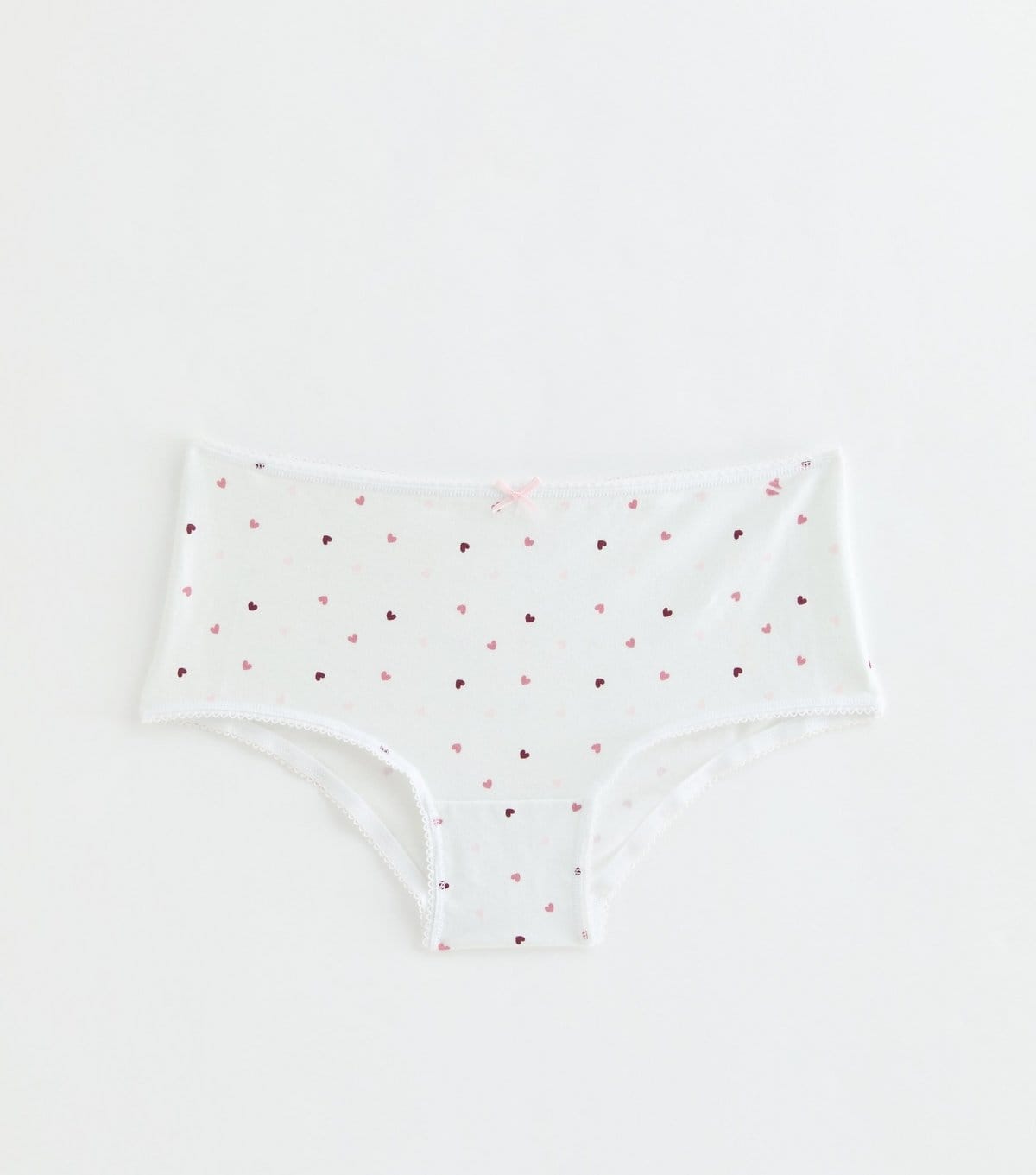 New Look Girls' White Cotton Rich Heart Print Short Briefs New Look - 1
