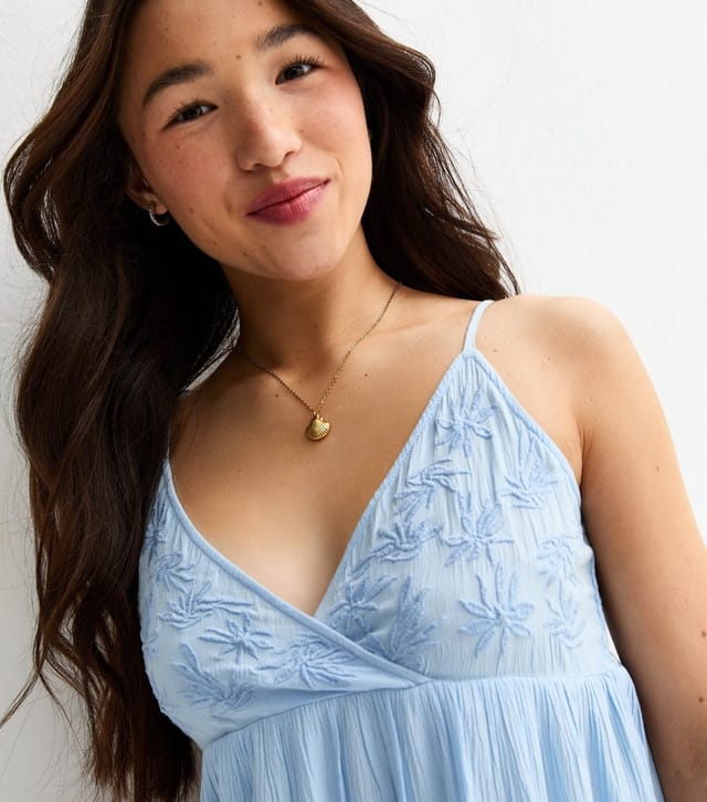 New Look Girls' Light Blue Embroidered Babydoll Mini Dress New Look - 2