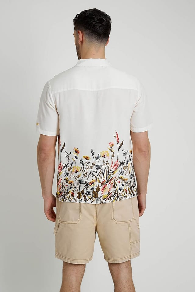 Native Youth Native Youth Men's Short Sleeve Lightweight Border Print Relaxed Shirt in Cream - 2