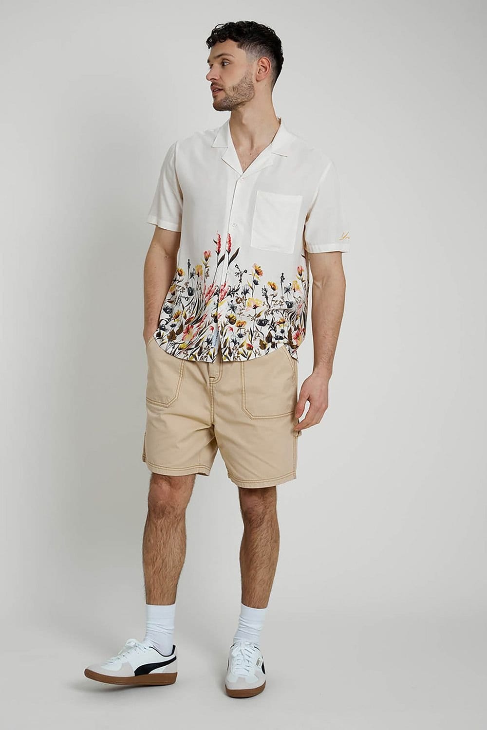 Native Youth Native Youth Men's Short Sleeve Lightweight Border Print Relaxed Shirt in Cream - 4